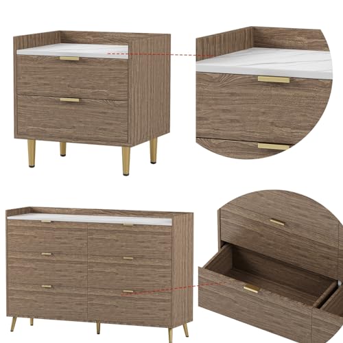 Queen Size Upholstered Platform Bed with Storage Nightstand and 6 Drawers Dresser Cabinet D557
