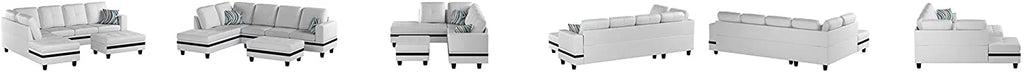 White Faux Leather L-Shaped Sectional Sofa Set J24777