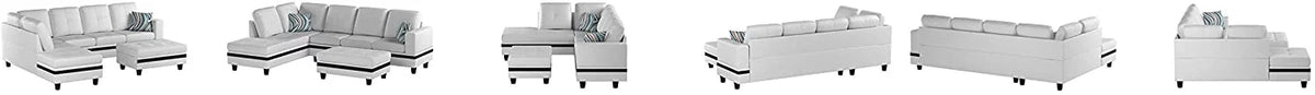 White Faux Leather L-Shaped Sectional Sofa Set J24777