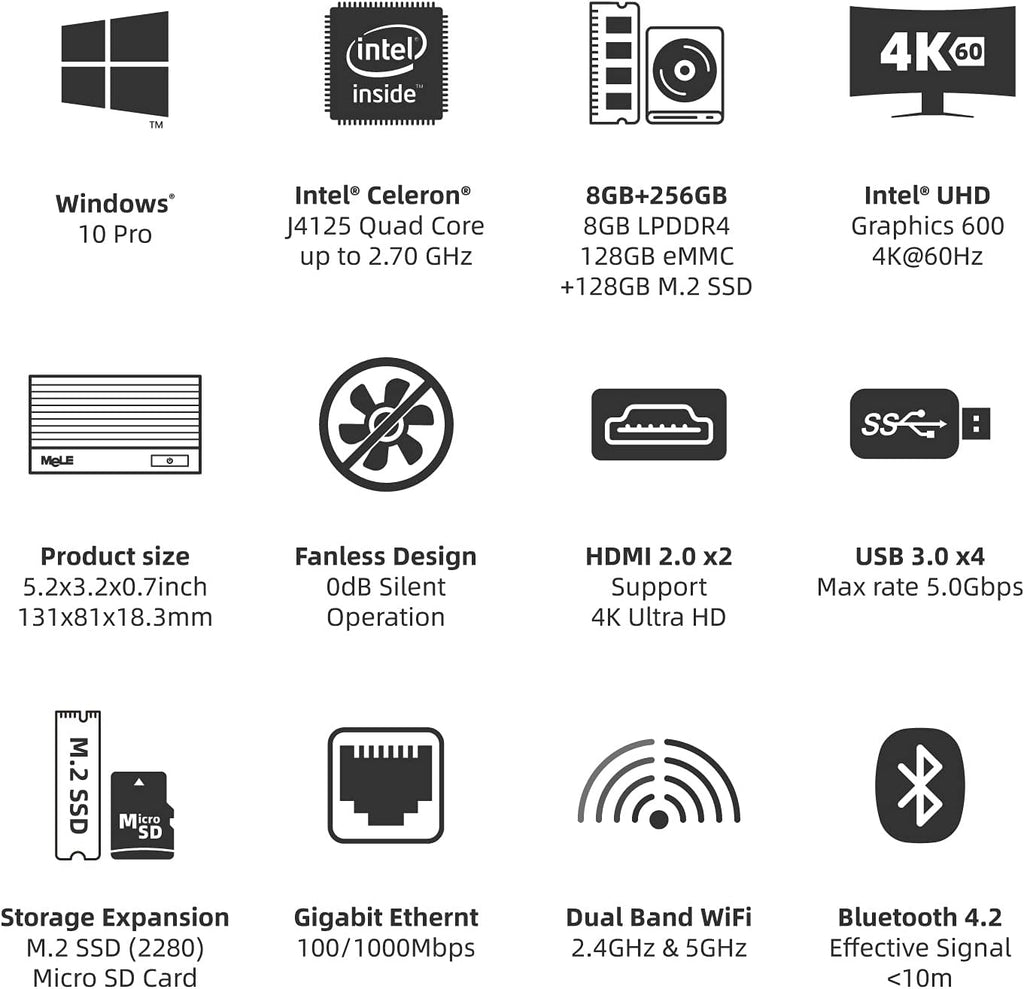 Fanless Mini PC Window11 Pro Celeron J4125 8GB/128GB Small Desktop Computer D100320