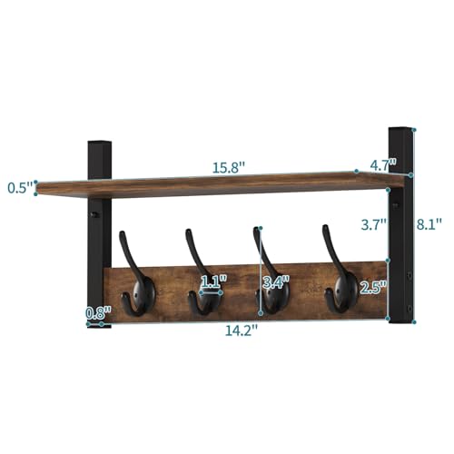 Rustic Brown Wood Coat Rack with 16 Hooks, Set of 4 K508565
