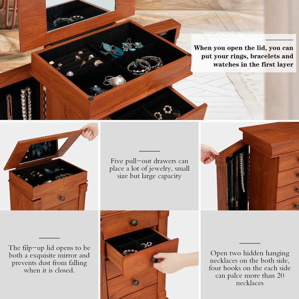 Jewelry Cabinet Armoire & Storage Organizer 5 Drawers S730