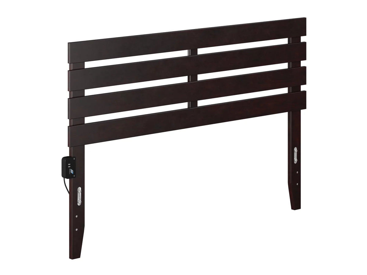 Queen Espresso Wood Panel Headboard with 2 USB Ports C29790