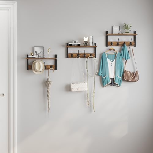 Rustic Brown Wood Coat Rack with 16 Hooks, Set of 4 K508565