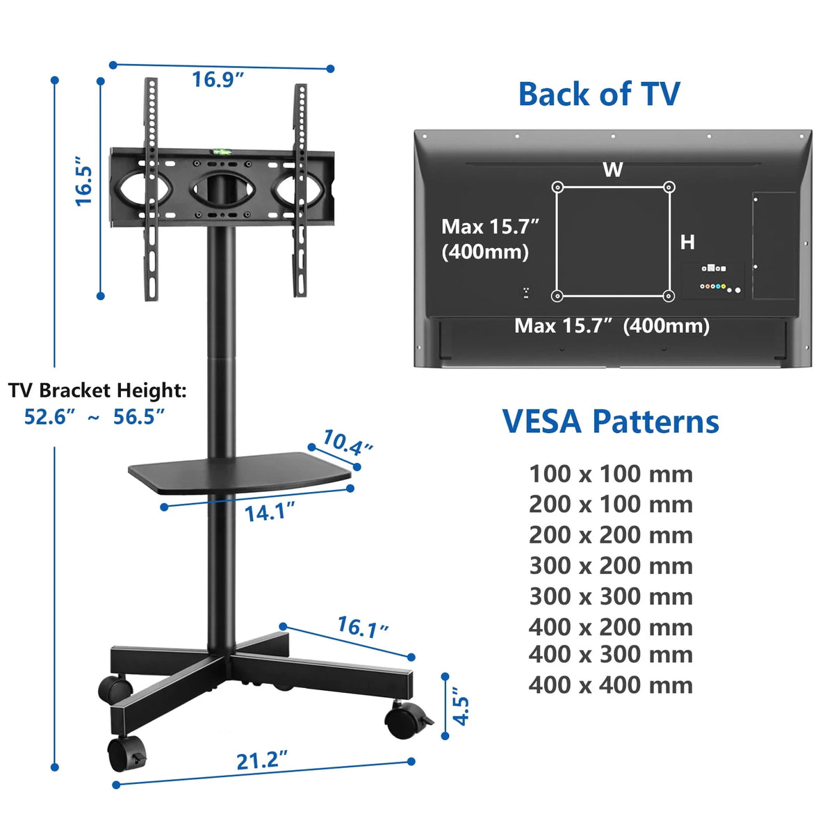 Black Rolling TV Stand for 32 to 60 inch Flat Panel TVs H25893