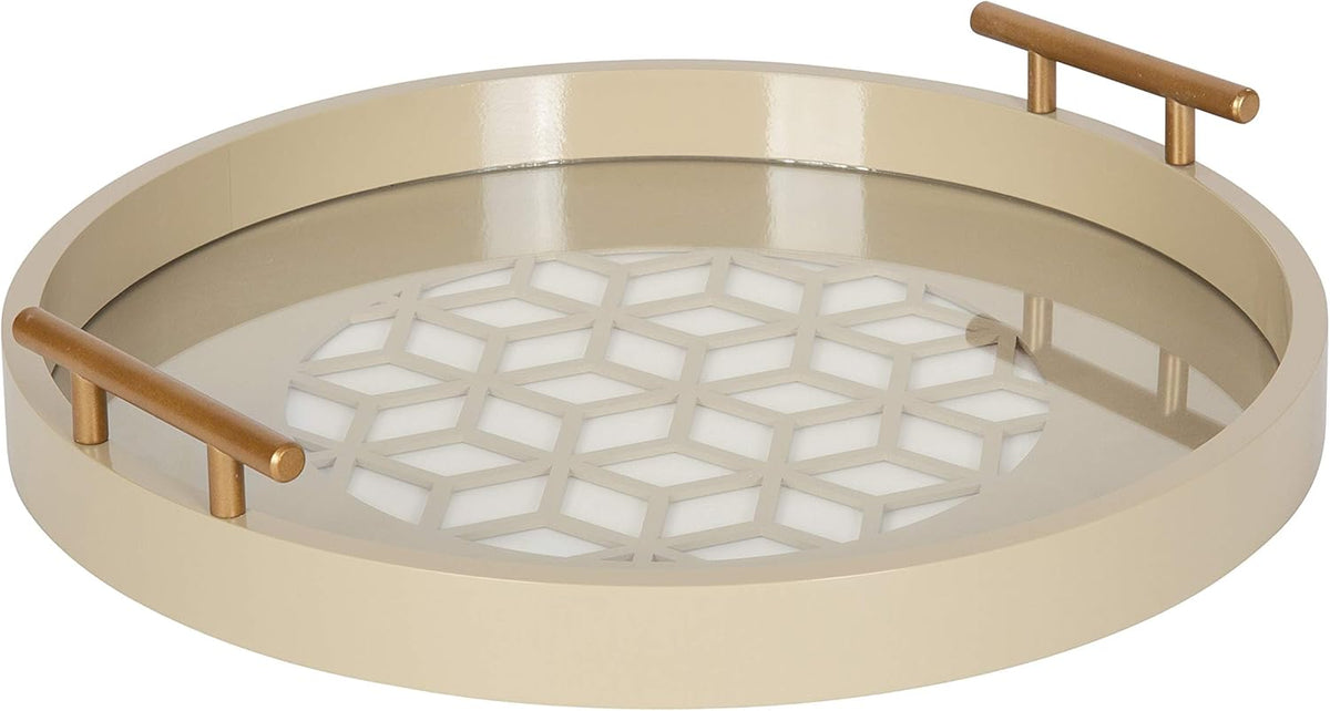 15.5 inch Sand Light Brown Round Decorative Tray R51417