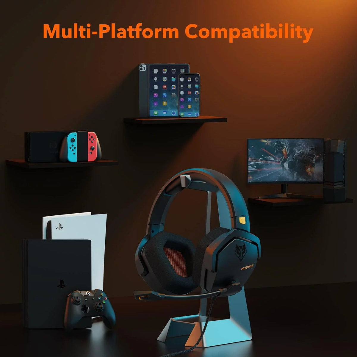 Orange Over-Ear Gaming Headset with Microphone X689