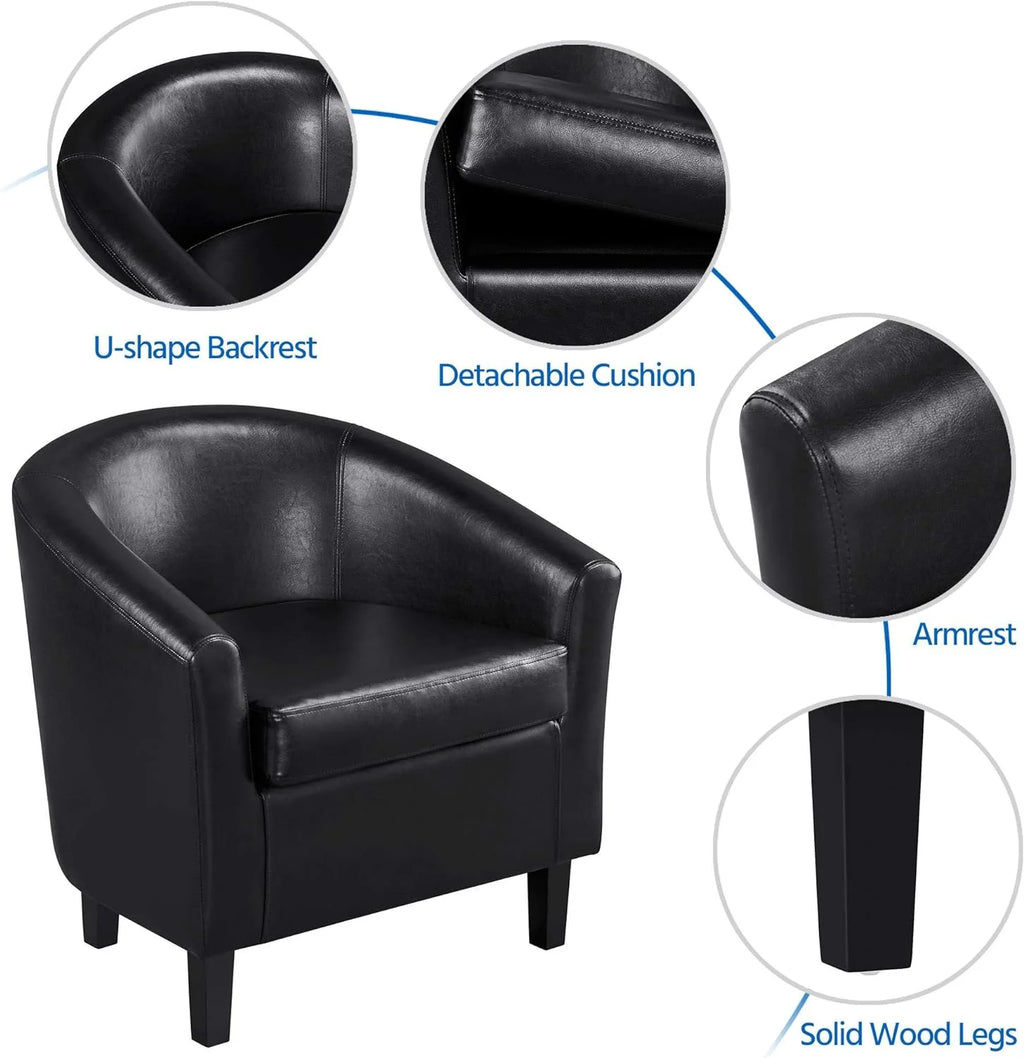 Black Faux Leather Accent Chair with Ottoman L57401
