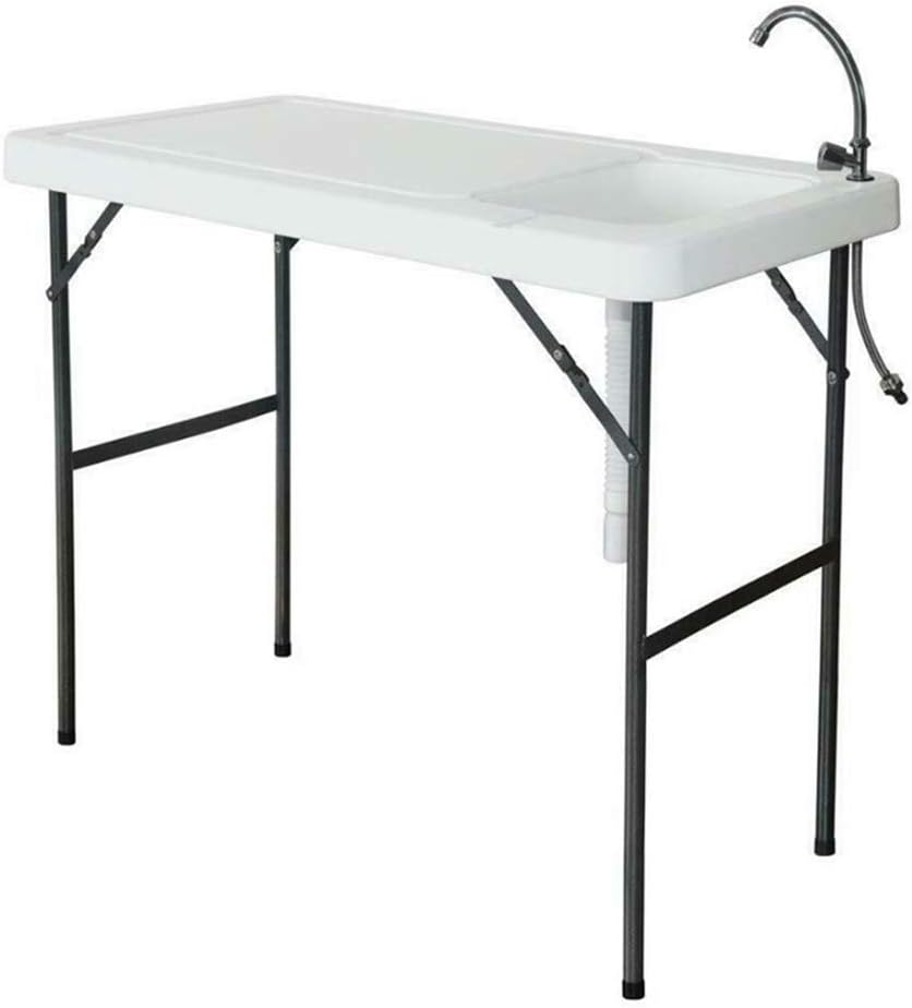 White Portable Folding Fishing Cleaning Table with Sink Faucet P95648