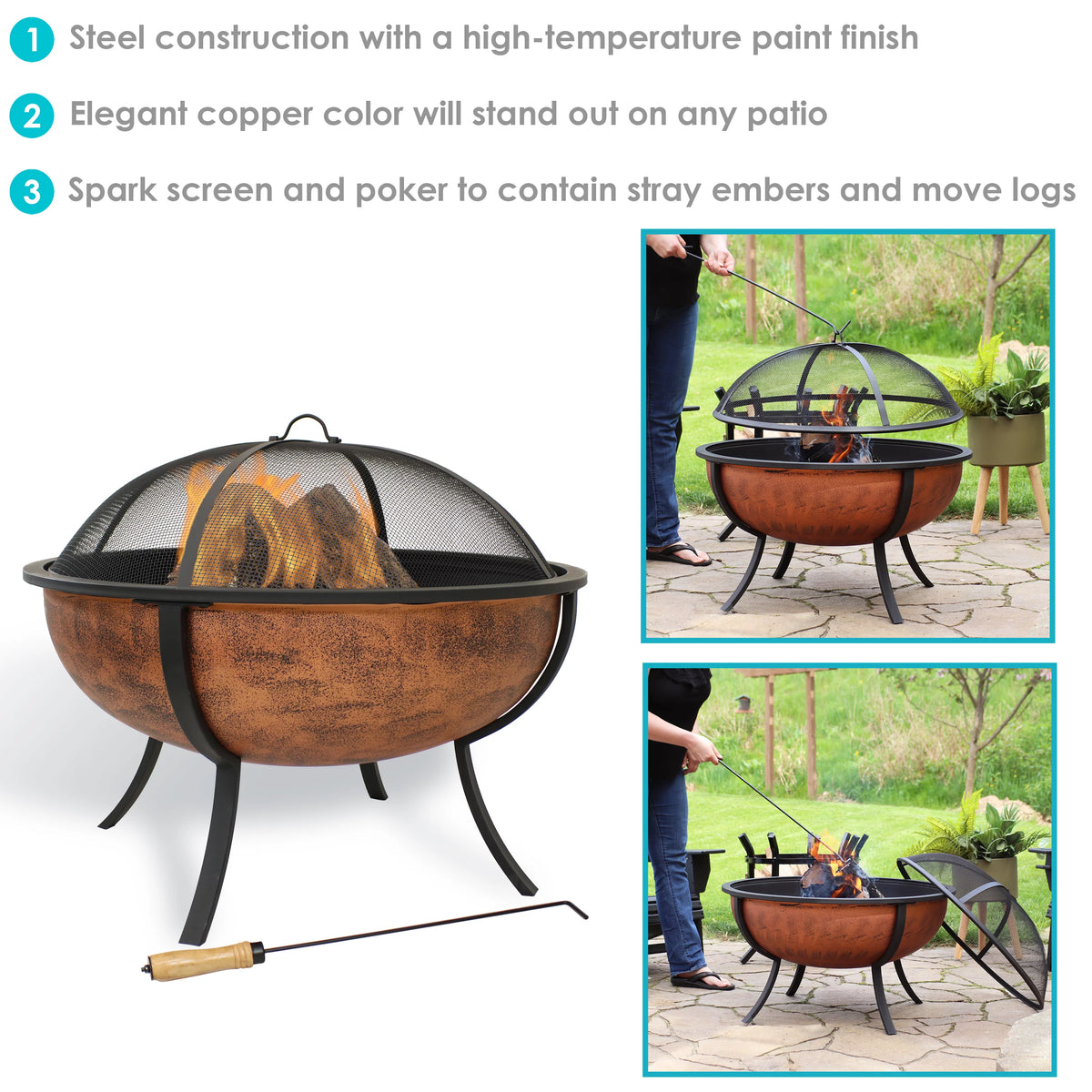Copper Raised Outdoor Fire Pit Bowl with Spark Screen - 32" H42880