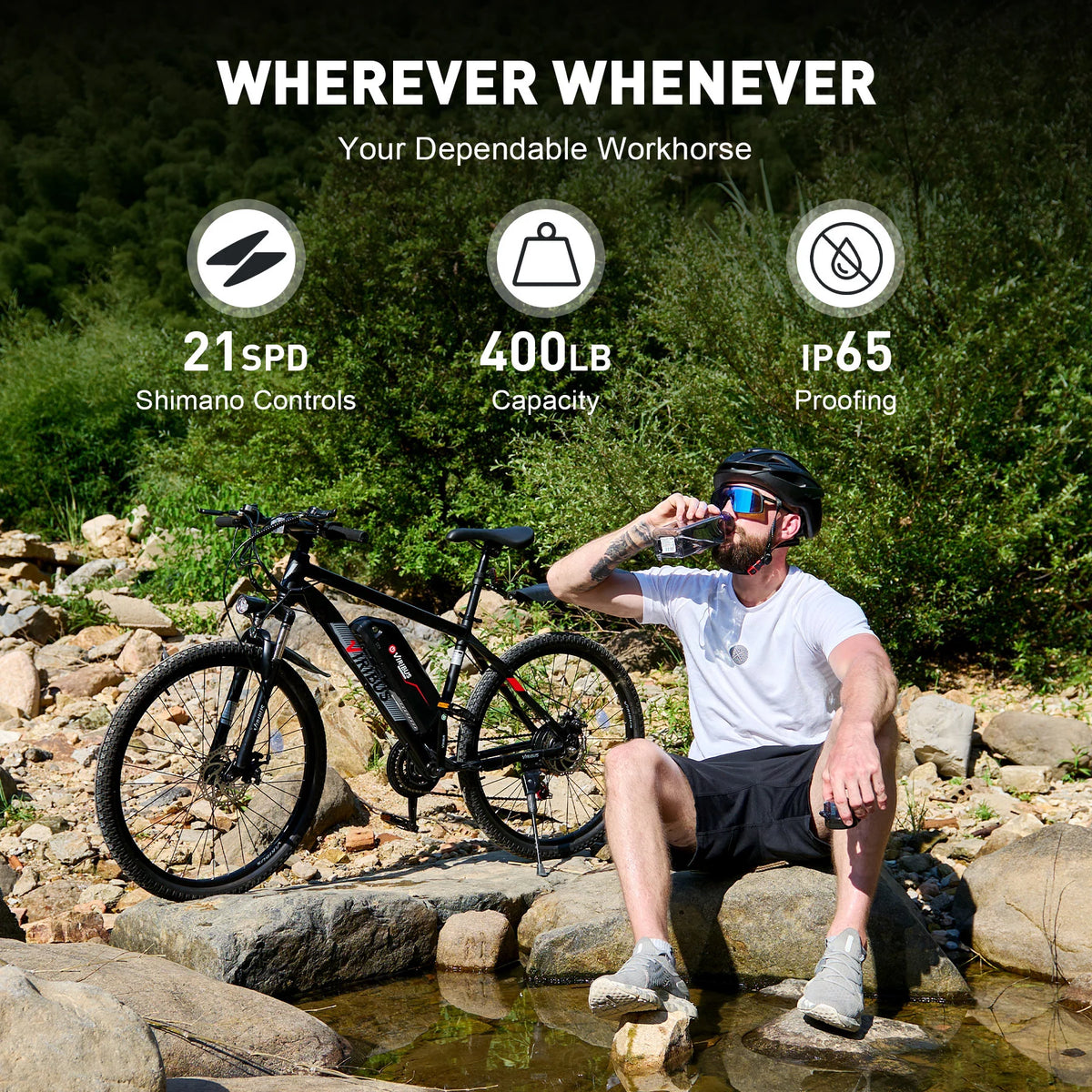 Electric Mountain Bicycle 26" 350W 48V Lithium Battery Black R2248