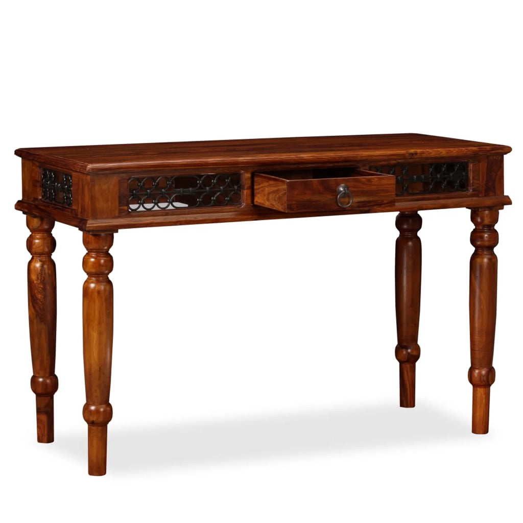 Sheesham Wood Writing Desk with Storage Drawer Steel Legs Q83432