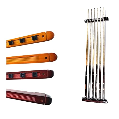 Wall-Mounted Wooden Pool Cue Rack with Clips, Holds 6 Cues M664098