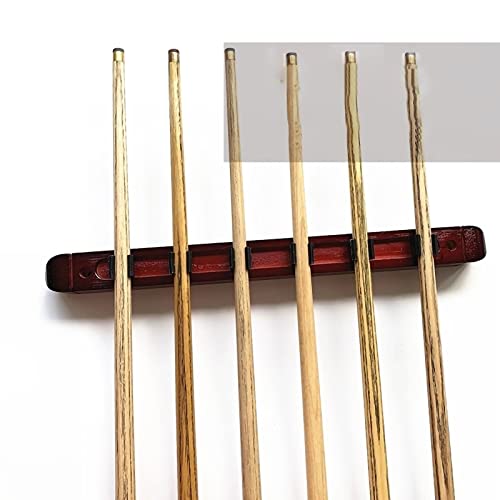 Wall-Mounted Wooden Pool Cue Rack with Clips, Holds 6 Cues M664098