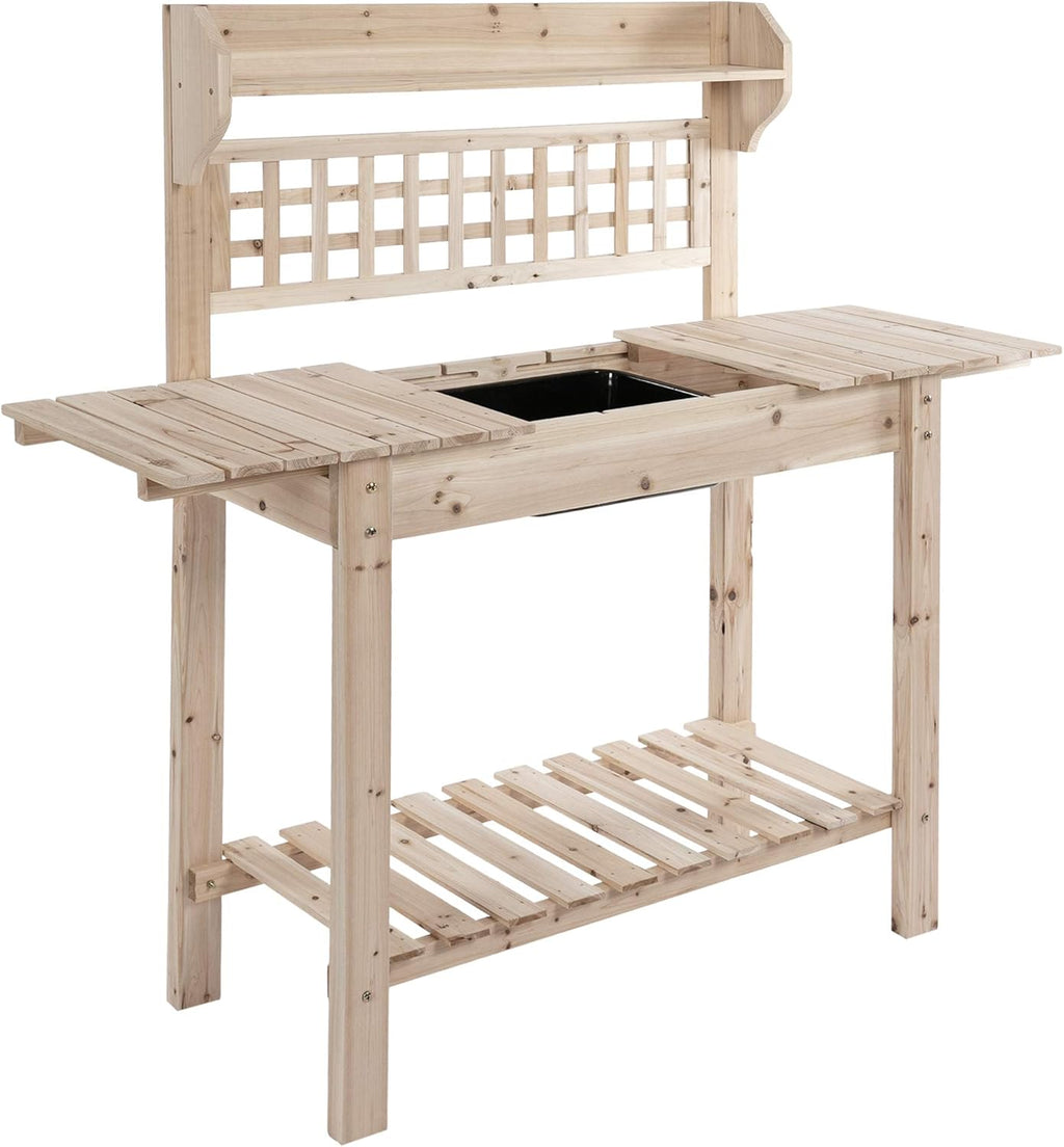 Brown Wooden Garden Potting Bench Work Table with Hidden Storage O898364