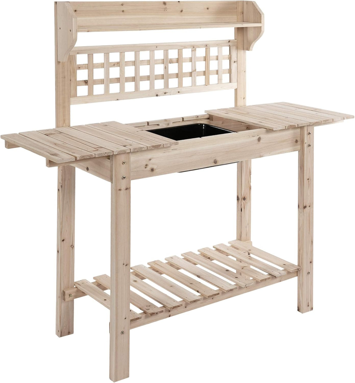 Brown Wooden Garden Potting Bench Work Table with Hidden Storage O898364