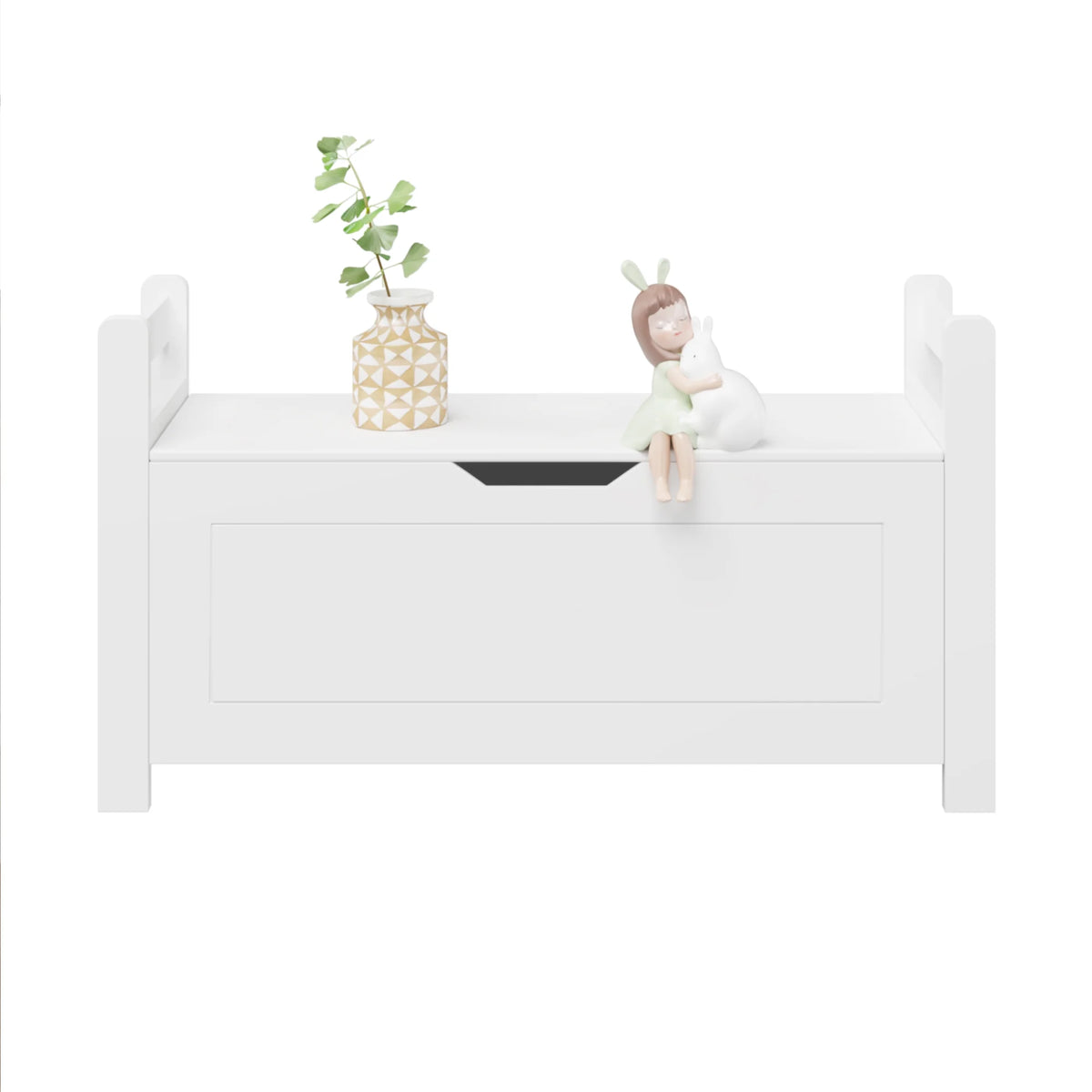 White Wooden Toy Storage Box with Safety Hinged Lid T185