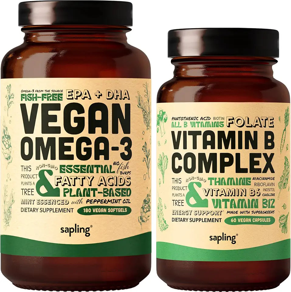 Vegan Omega 3 180 Softgels & Vegan Vitamin B Complex Bundle U819