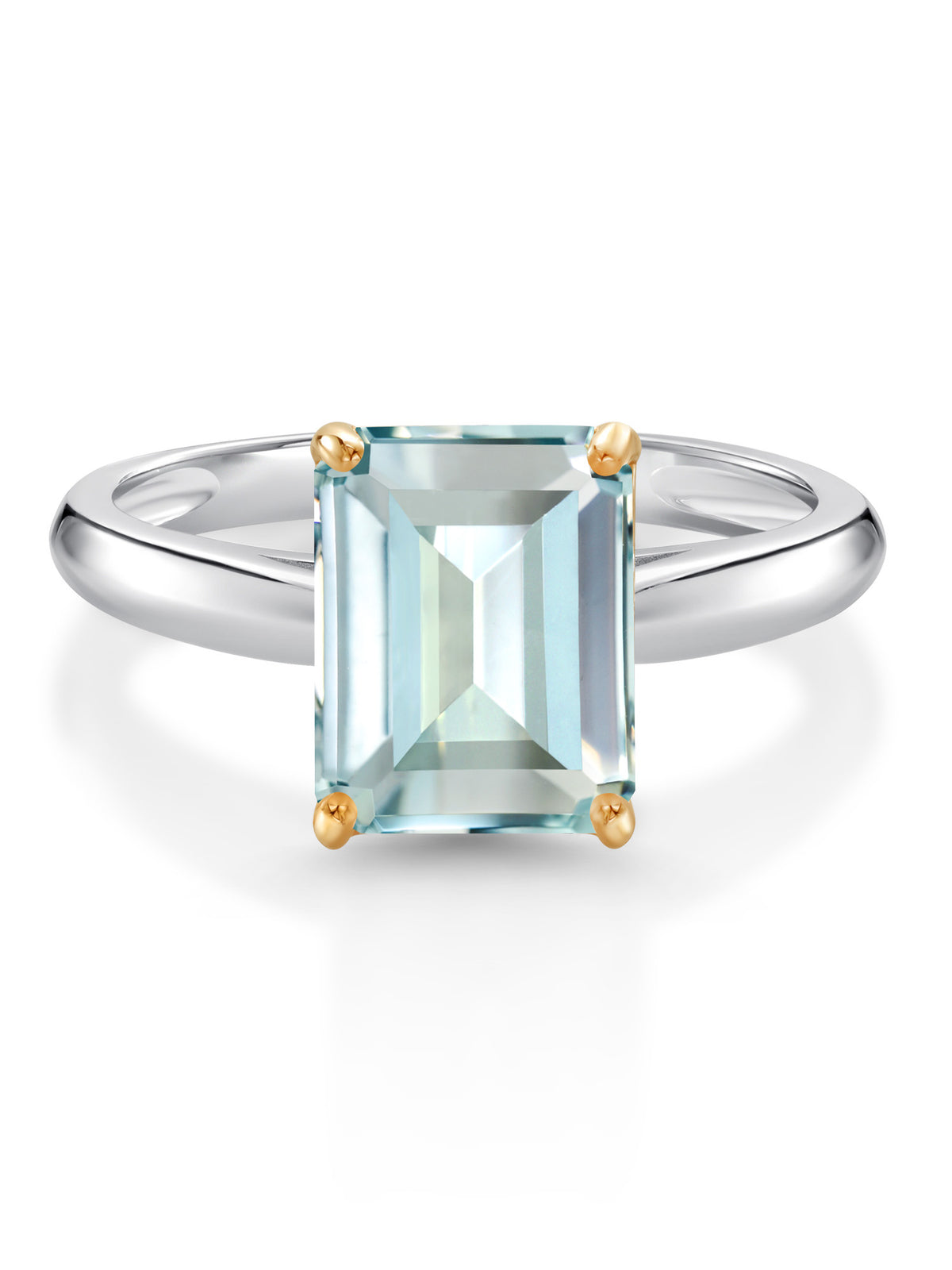 925 Silver and 10K Yellow Gold Ring Sky Blue Simulated Aquamarine Engagement Ring (2.30 Cttw, Octagon 9X7MM) W733