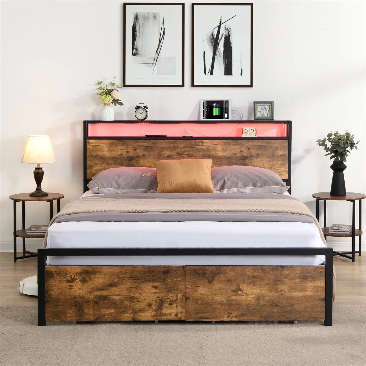 Queen Bed Frame with Headboard and 2 Storage Drawers X3300