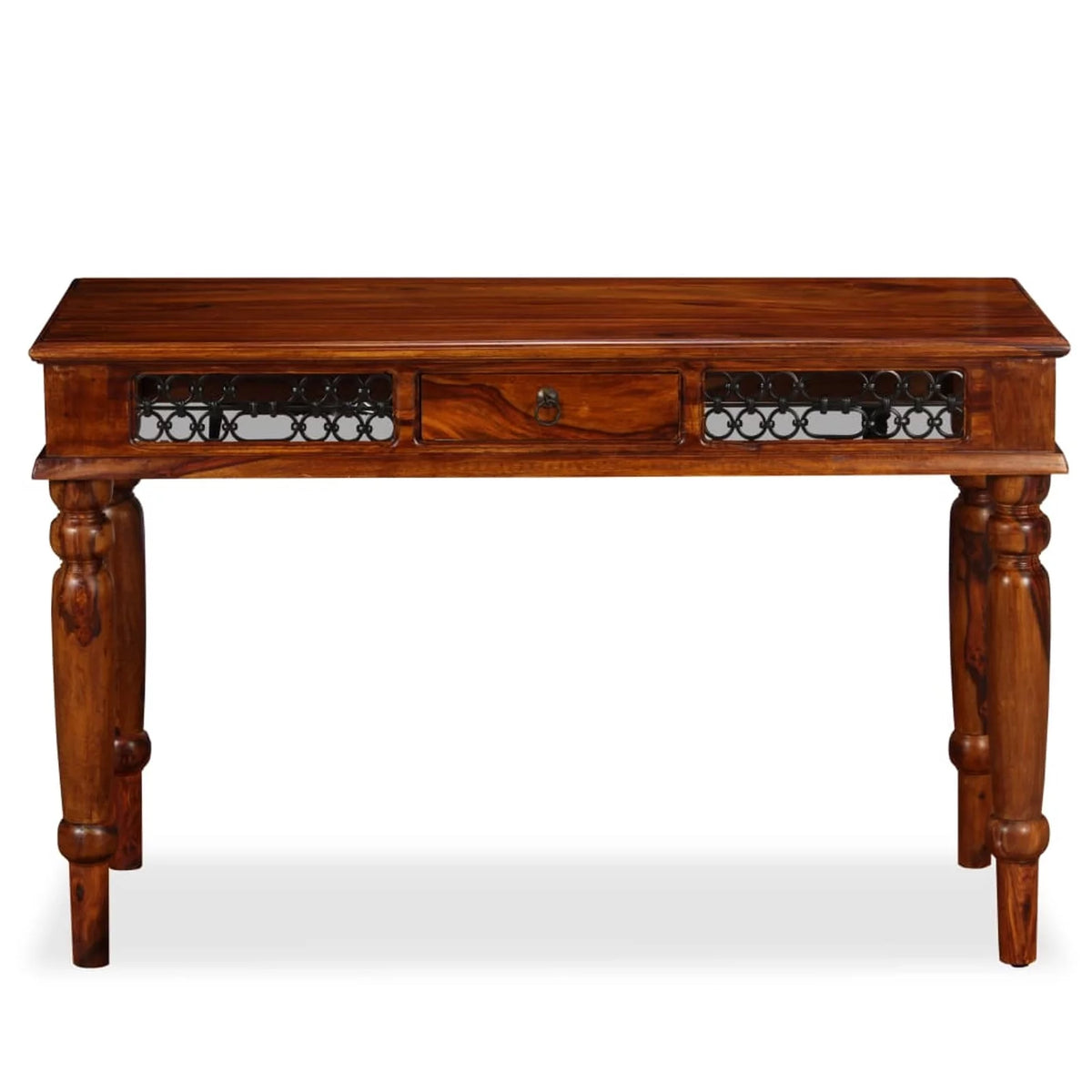 Sheesham Wood Writing Desk with Storage Drawer Steel Legs Q83432