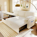 White Sherpa Sofa Bed with Storage Chaise P9501