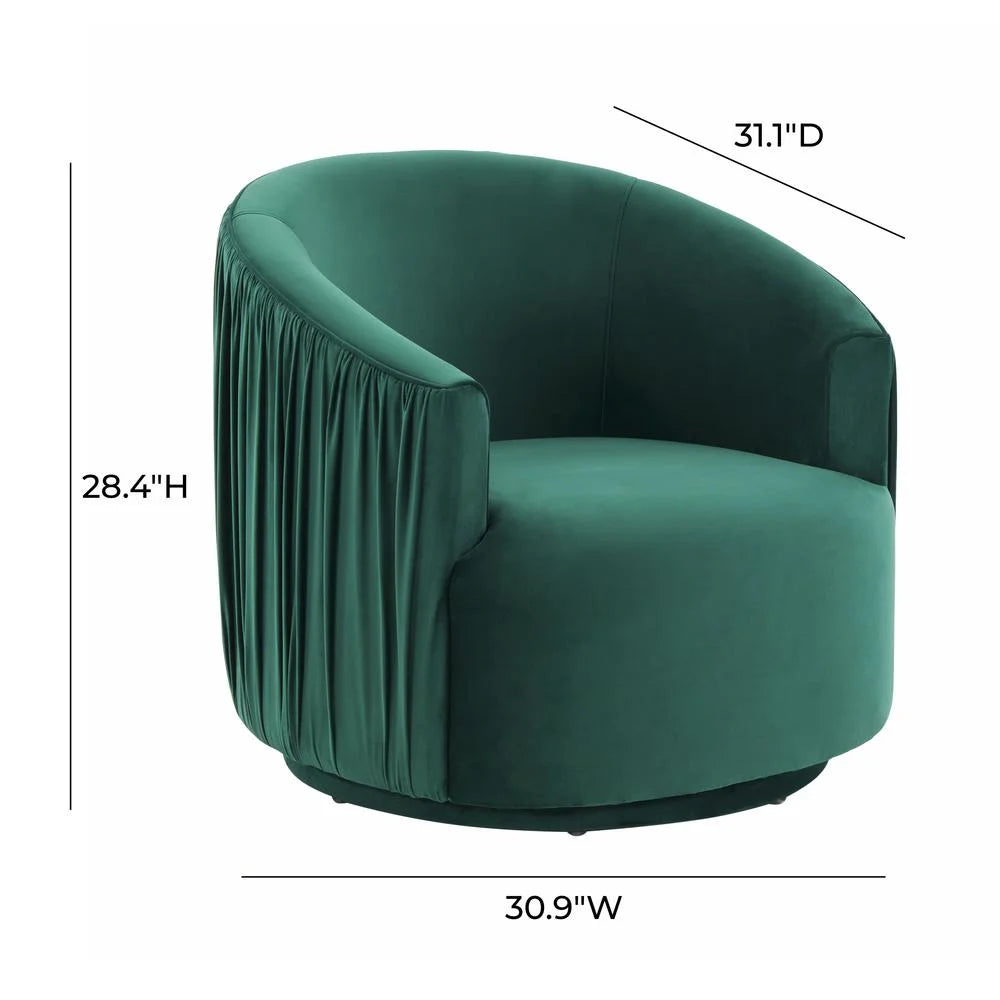 Forest Green Pleated Velvet Swivel Chair B549