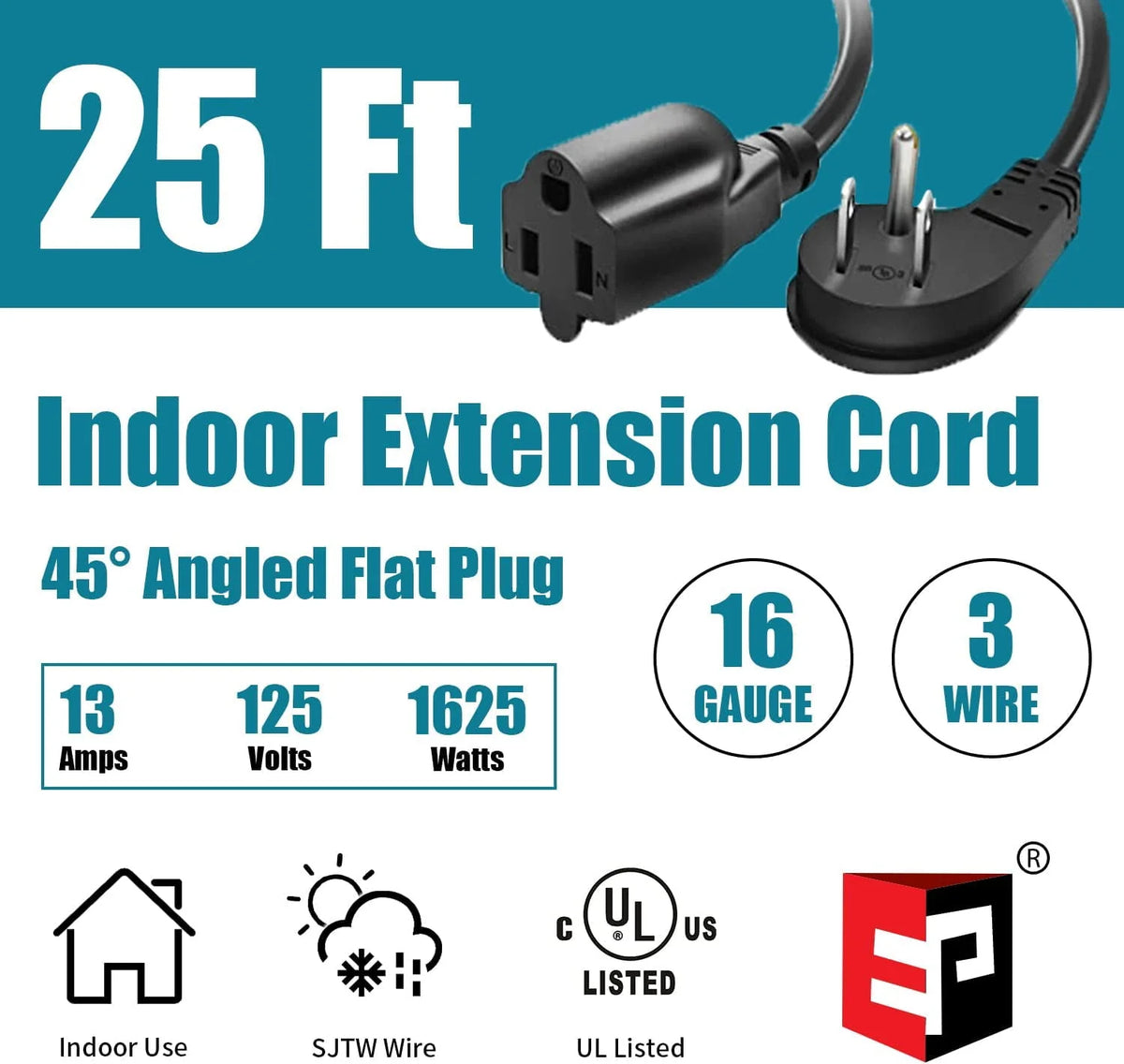 10 Ft 16/3 Flat Plug Indoor Extension Cord X53599