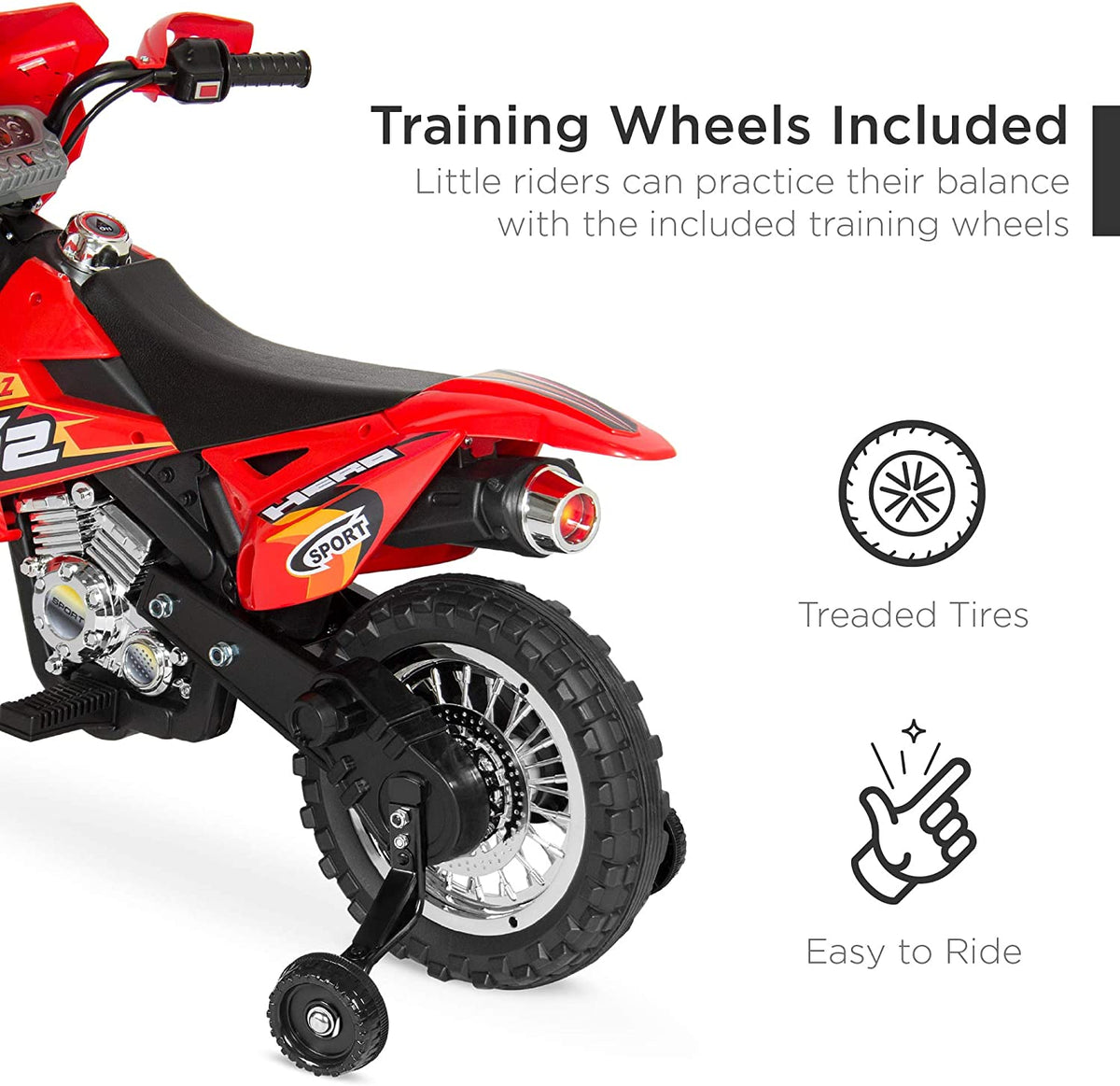 Red 6V Ride On Motorcycle with Training Wheels W923
