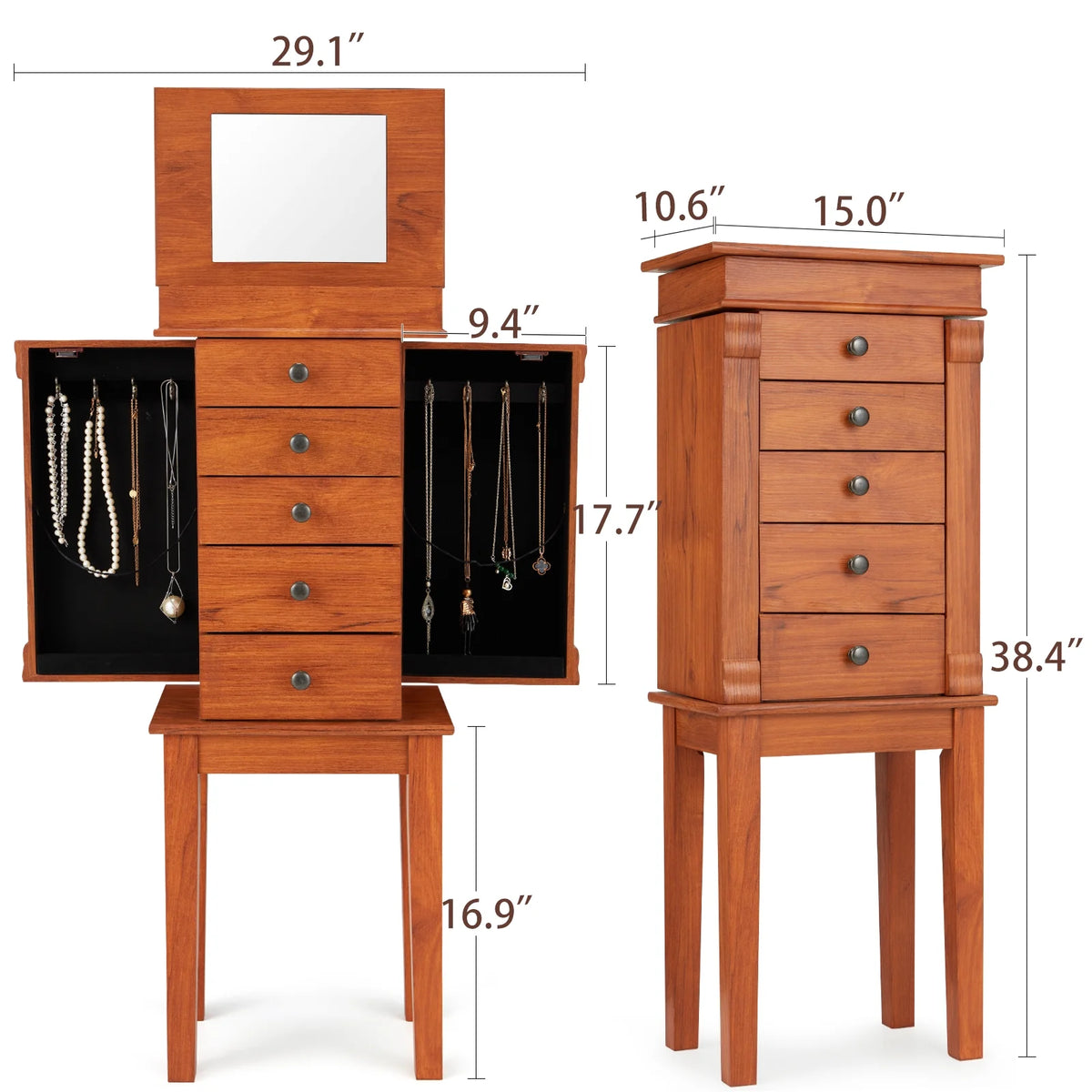Jewelry Cabinet Armoire & Storage Organizer 5 Drawers S730