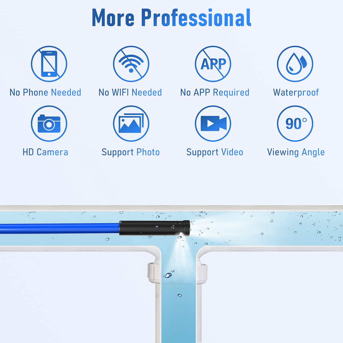 33FT Dual Lens Industrial Endoscope Camera with 7 LED Lights 4.3 IPS Screen IP68 Waterproof Probe L99798
