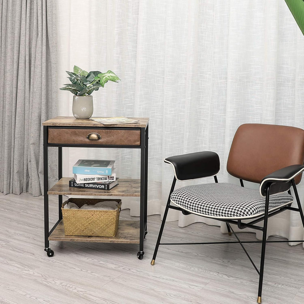 Rustic Brown 3 Tier Printer Cart with Drawer C752