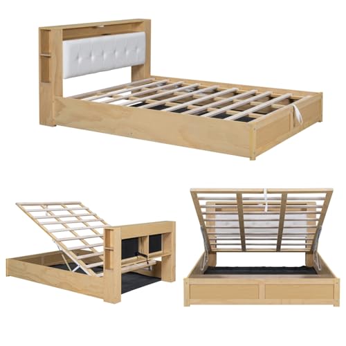 Queen Size Upholstered Platform Bed with Storage Nightstand and 6 Drawers Dresser Cabinet D557