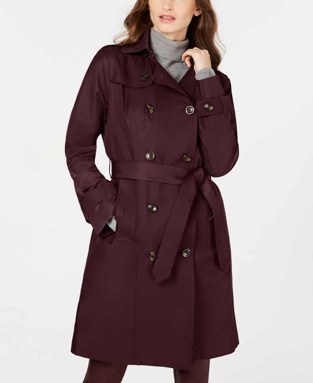 Red Double Breasted Trench Coat with Removable Hood Z780