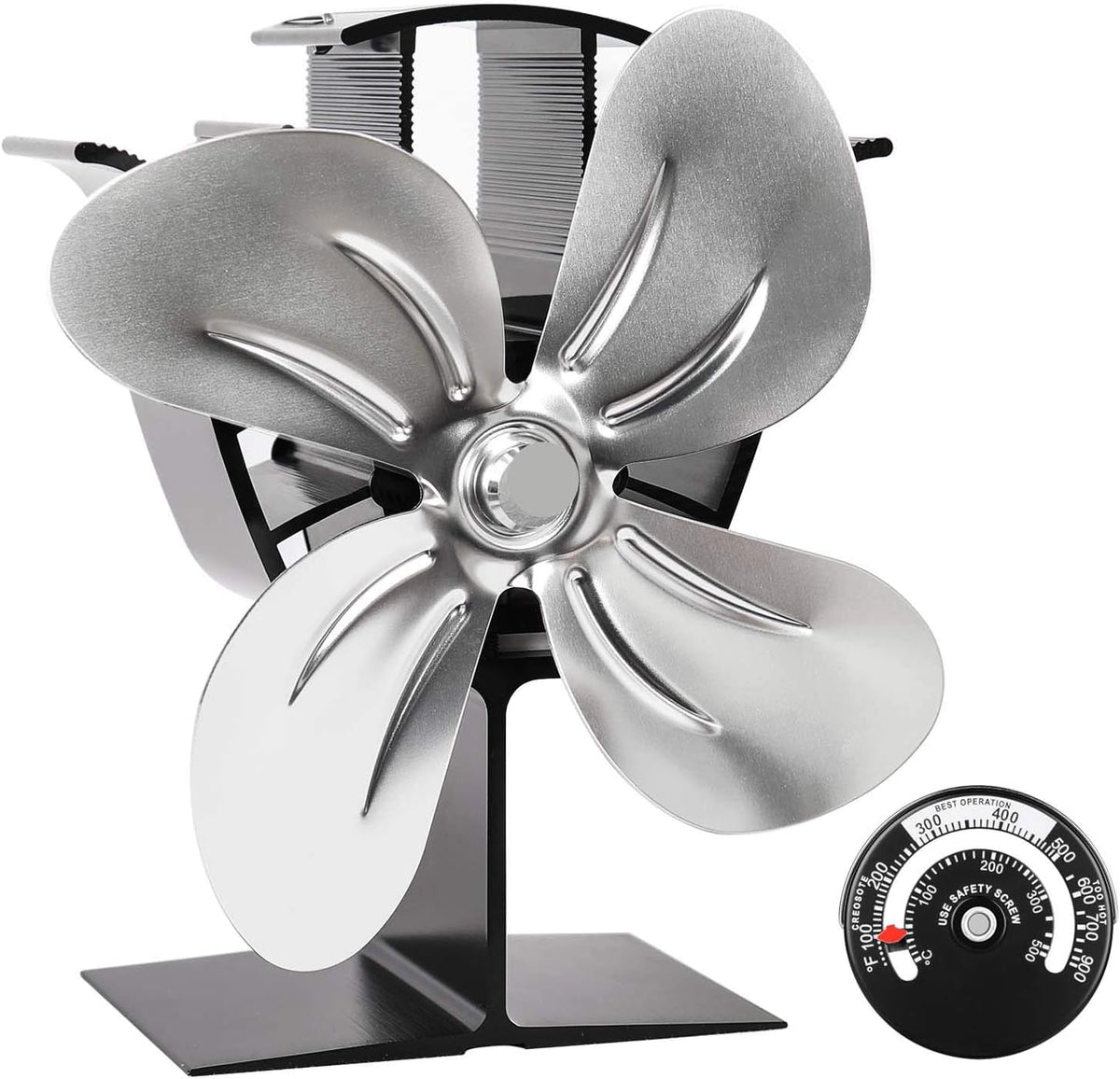 Silver Pack of 2 Aluminium Stove Fan with Magnetic Thermometer J28856