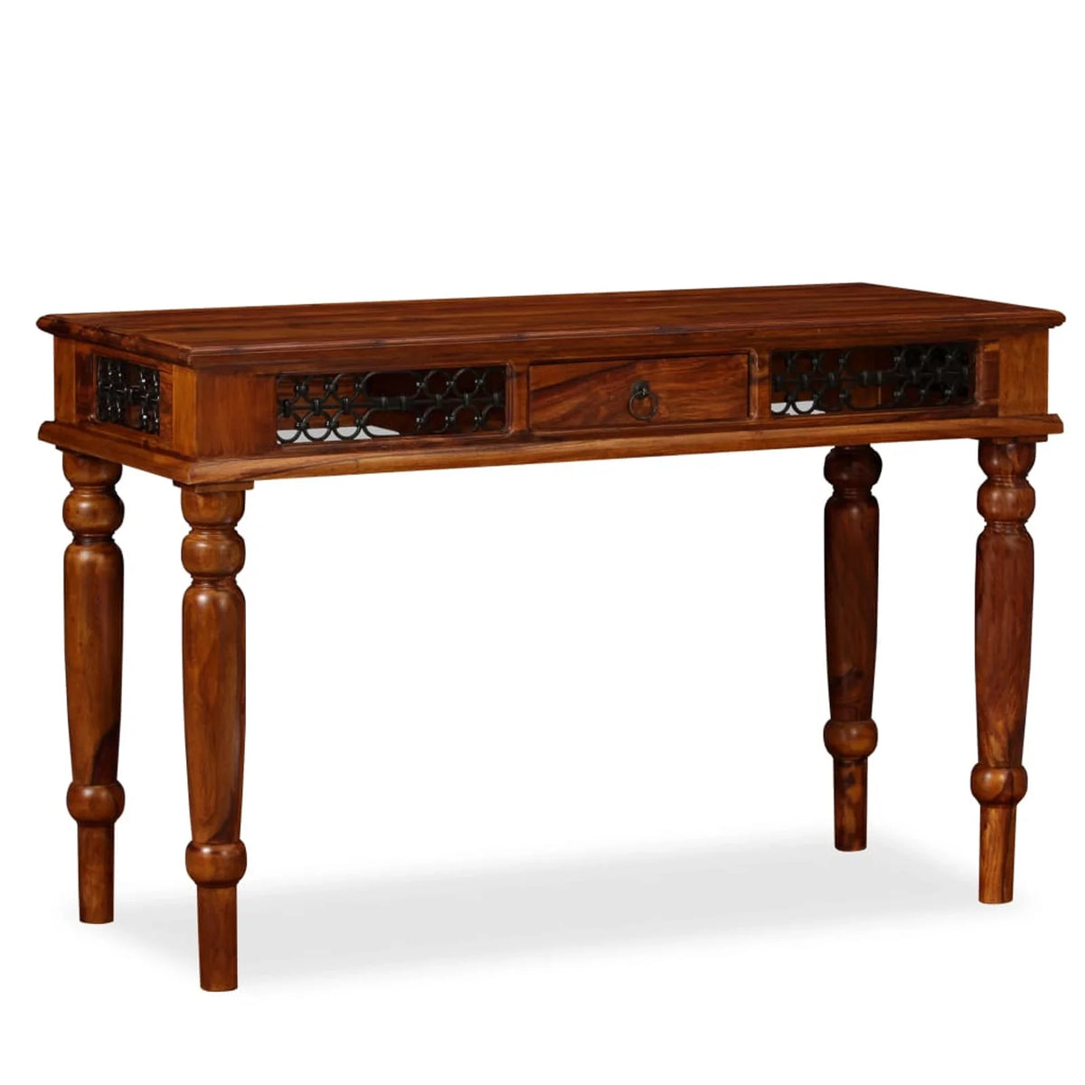 Sheesham Wood Writing Desk with Storage Drawer Steel Legs Q83432