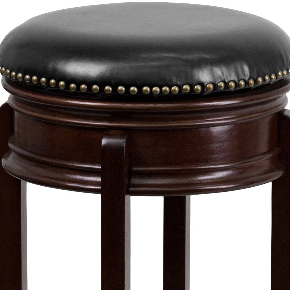 Light Cherry Wood Barstool with Black Leather Swivel Seat A587969