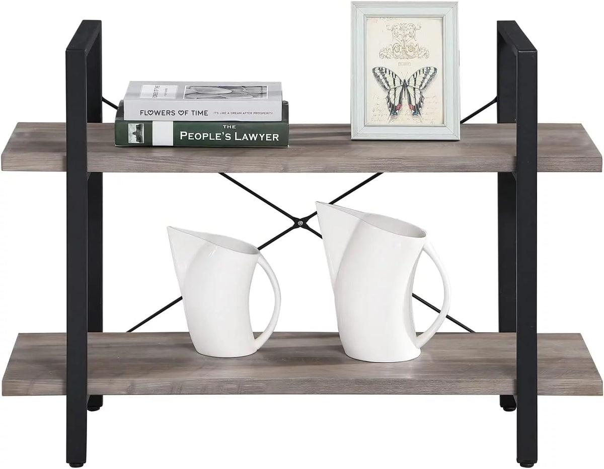 2 Tier Grey Wood and Metal Bookshelf R609