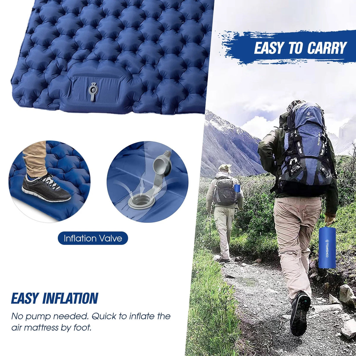 2 Person Camping Mat with Air Pillow Waterproof Backpacking Pad D316305