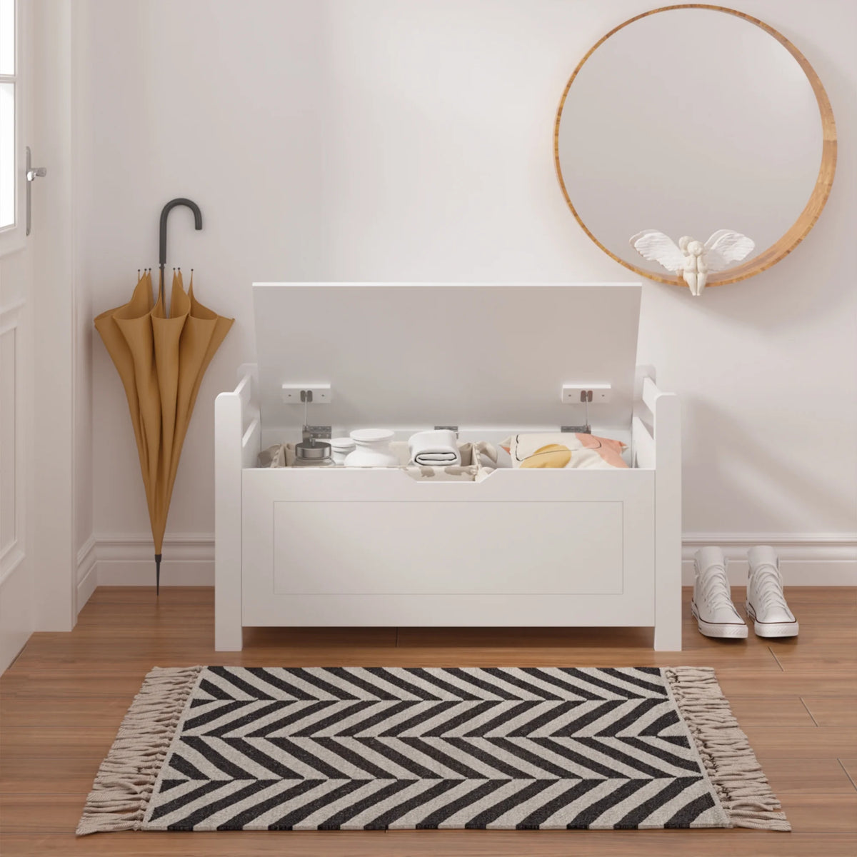 White Wooden Toy Storage Box with Safety Hinged Lid T185