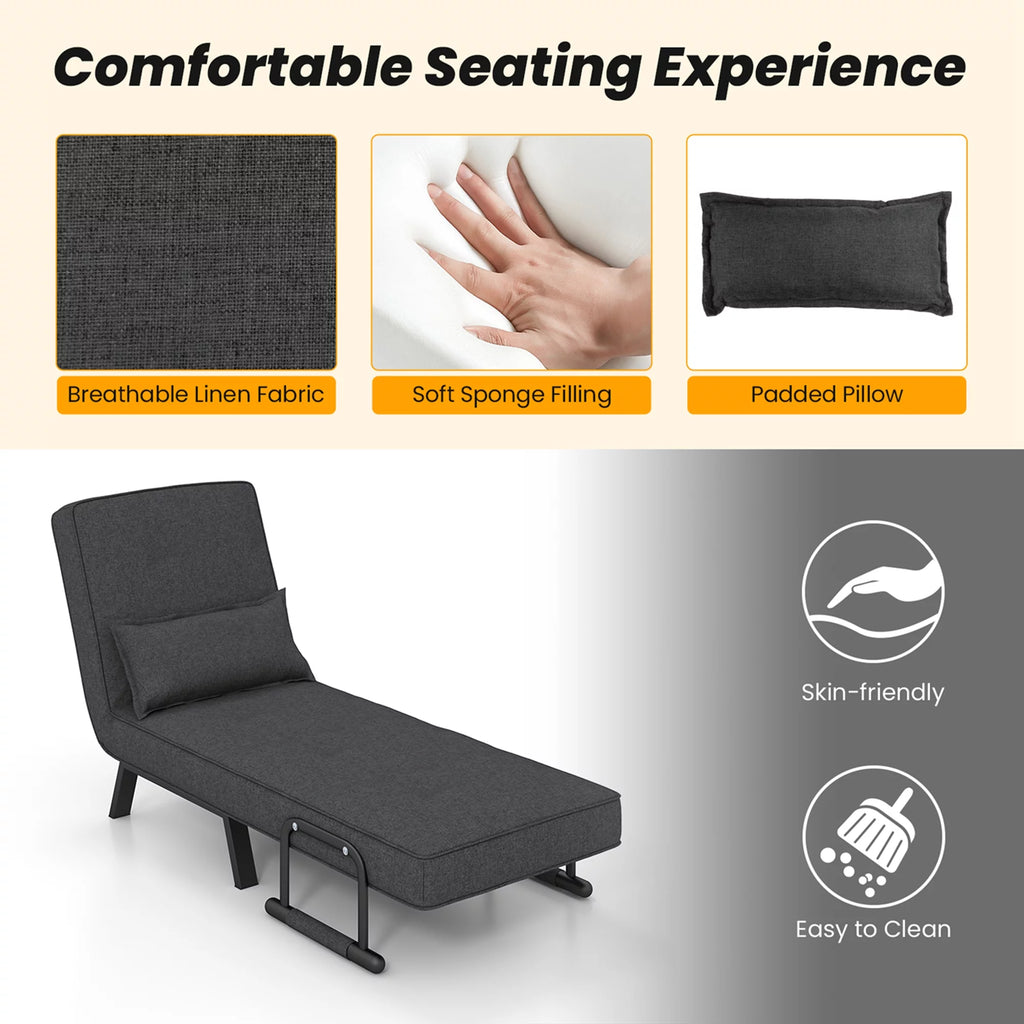Gray Convertible Sleeper Bed Armchair U65293