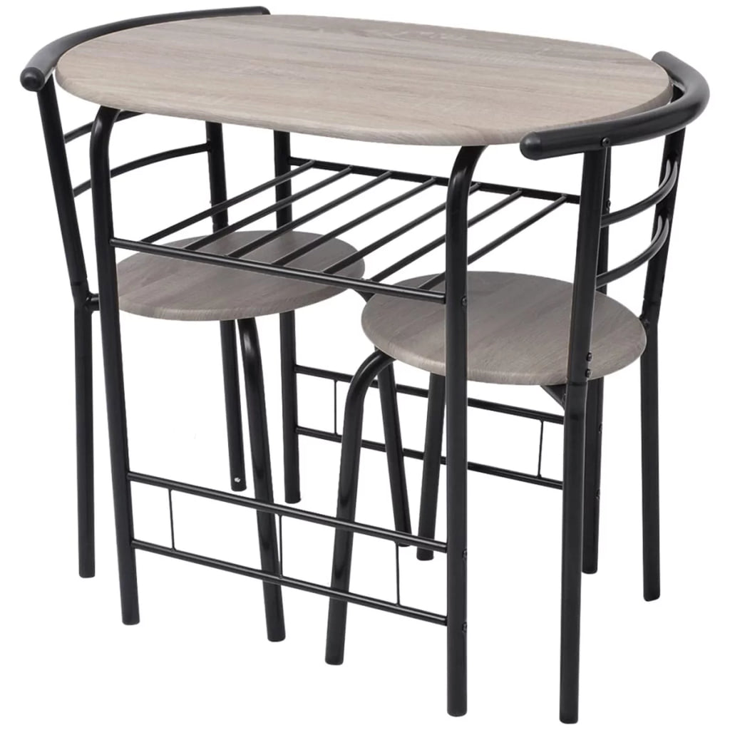3 Piece Bar Set MDF Breakfast Table with 2 Stool Chairs Black Iron Frame Y9818