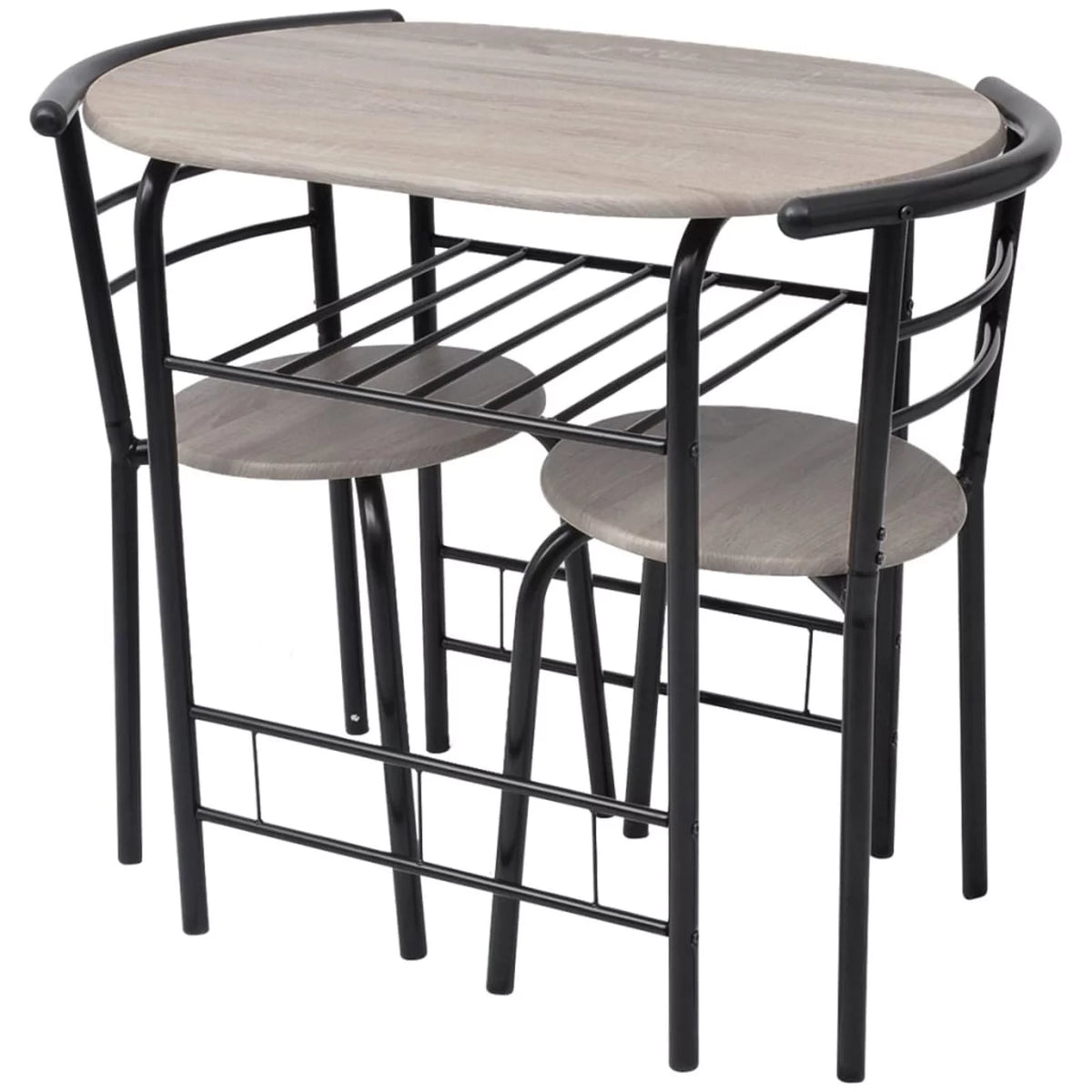 3 Piece Bar Set MDF Breakfast Table with 2 Stool Chairs Black Iron Frame Y9818