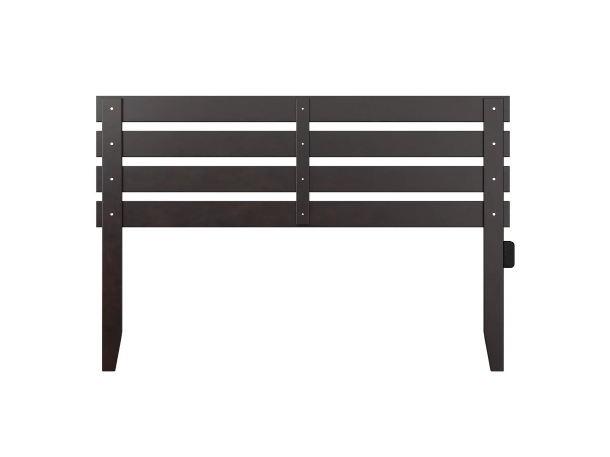 Queen Espresso Wood Panel Headboard with 2 USB Ports C29790