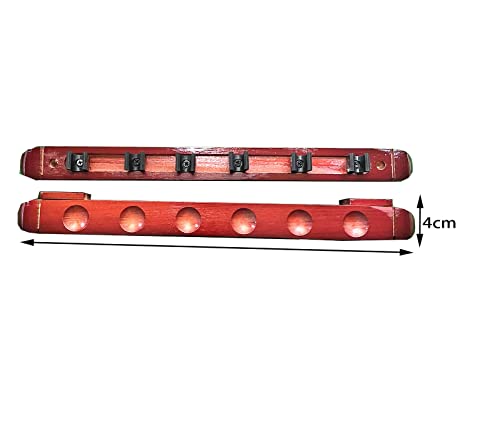 Wall-Mounted Wooden Pool Cue Rack with Clips, Holds 6 Cues M664098