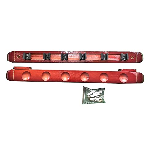 Wall-Mounted Wooden Pool Cue Rack with Clips, Holds 6 Cues M664098