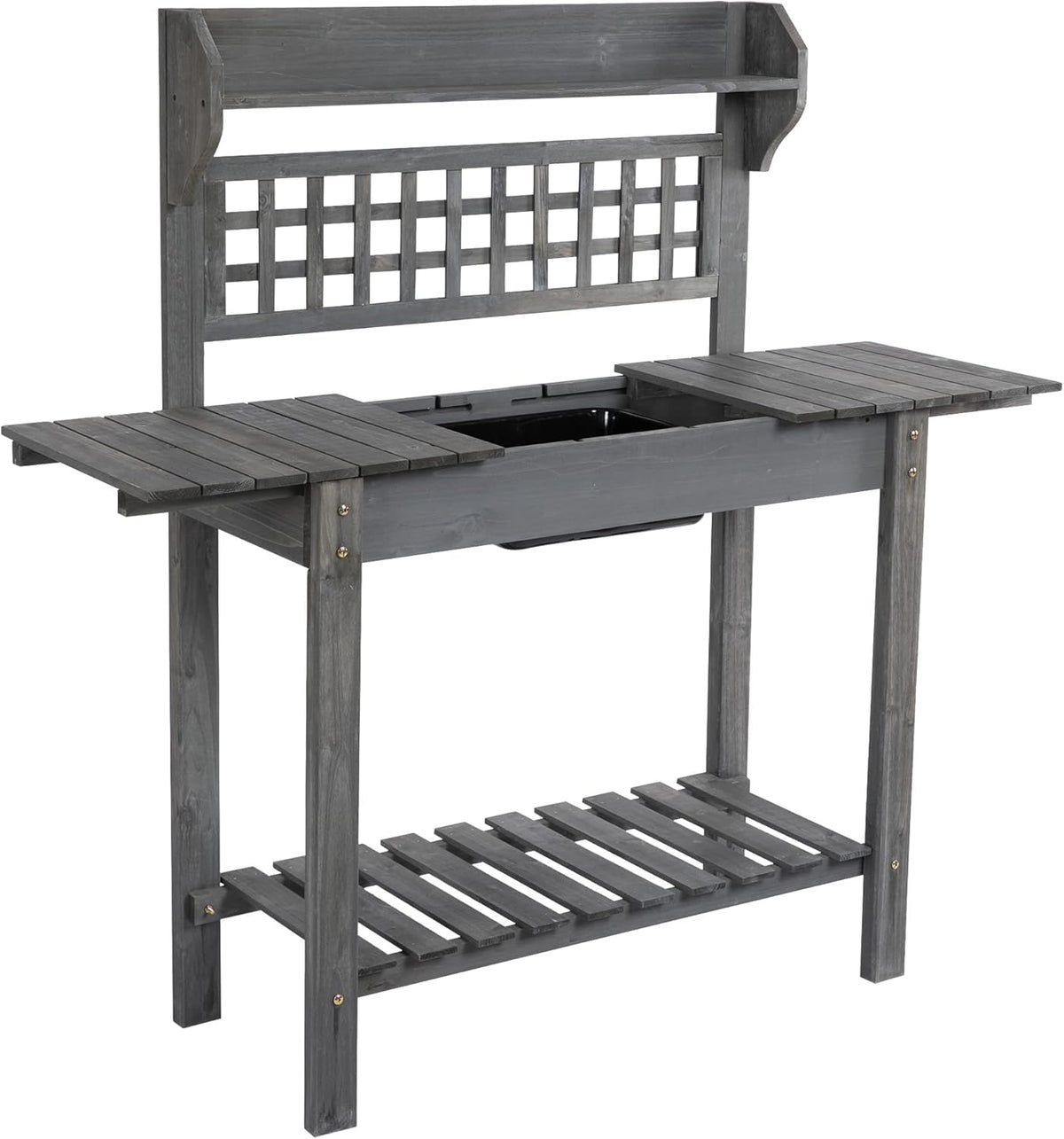 Brown Wooden Garden Potting Bench Work Table with Hidden Storage O898364
