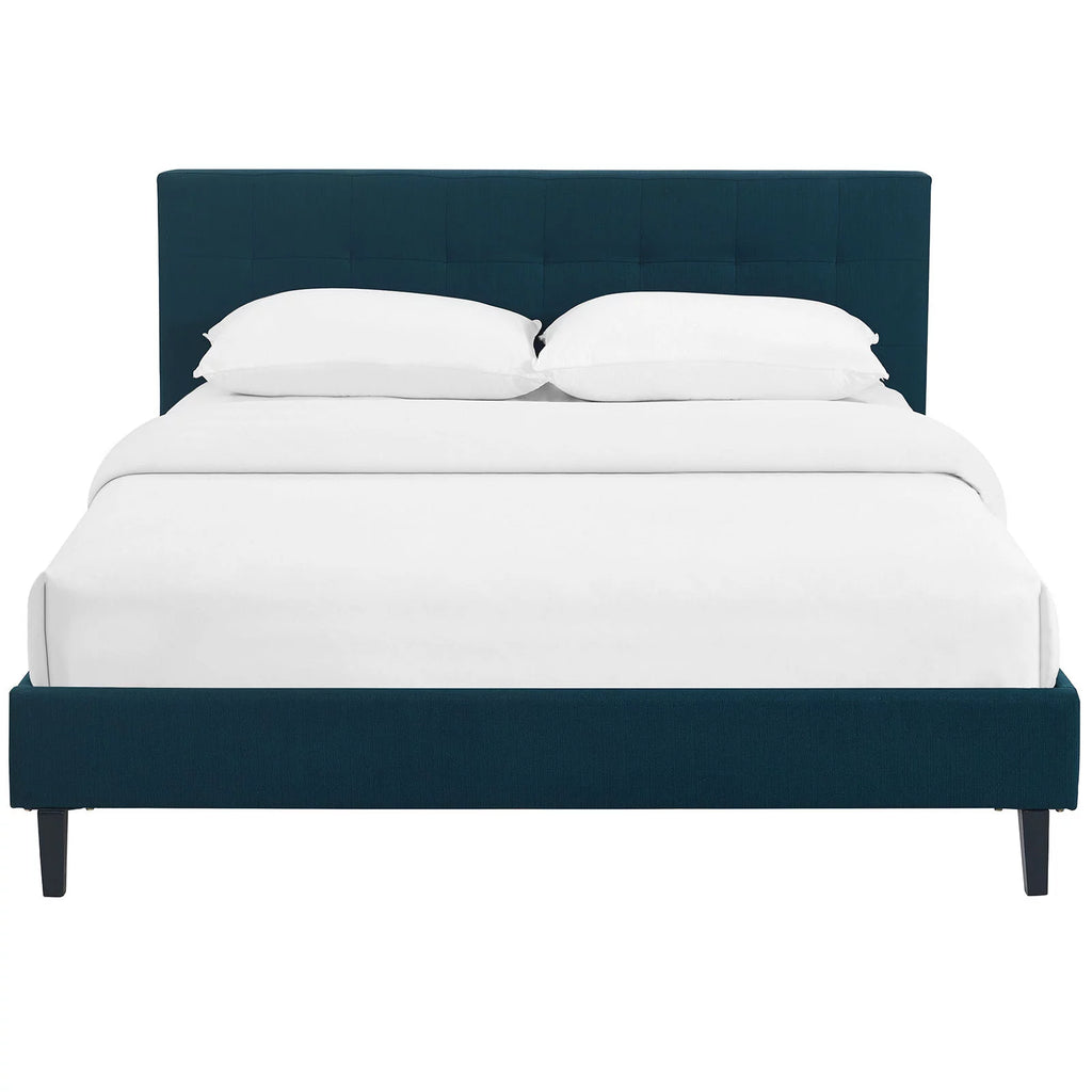 Queen Size Navy Blue Fabric Wood Platform Bed Frame Z126396
