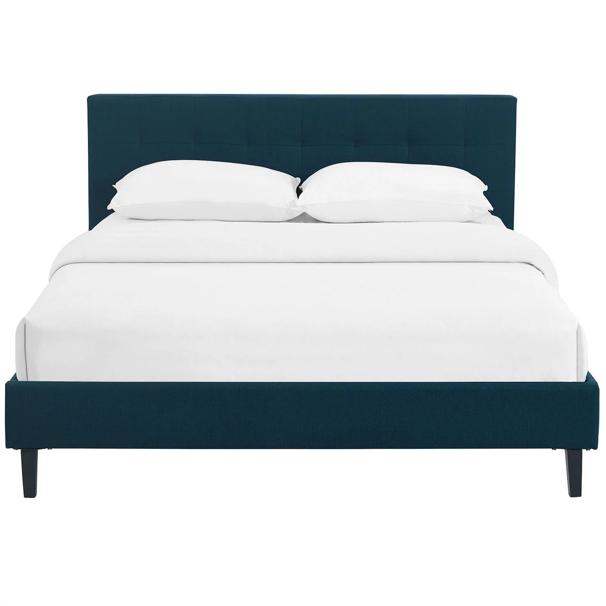 Queen Size Navy Blue Fabric Wood Platform Bed Frame Z126396