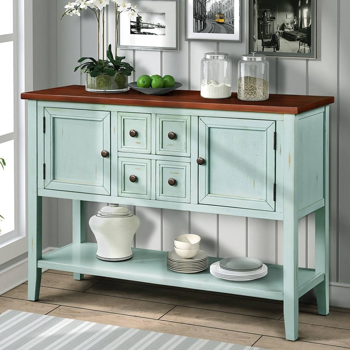 Dark Blue Sideboard Console Table with Bottom Shelf J2968
